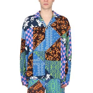 MARCELO BURLON Men's Long Sleeve Patchwork Shirt Men BLUE Shirts